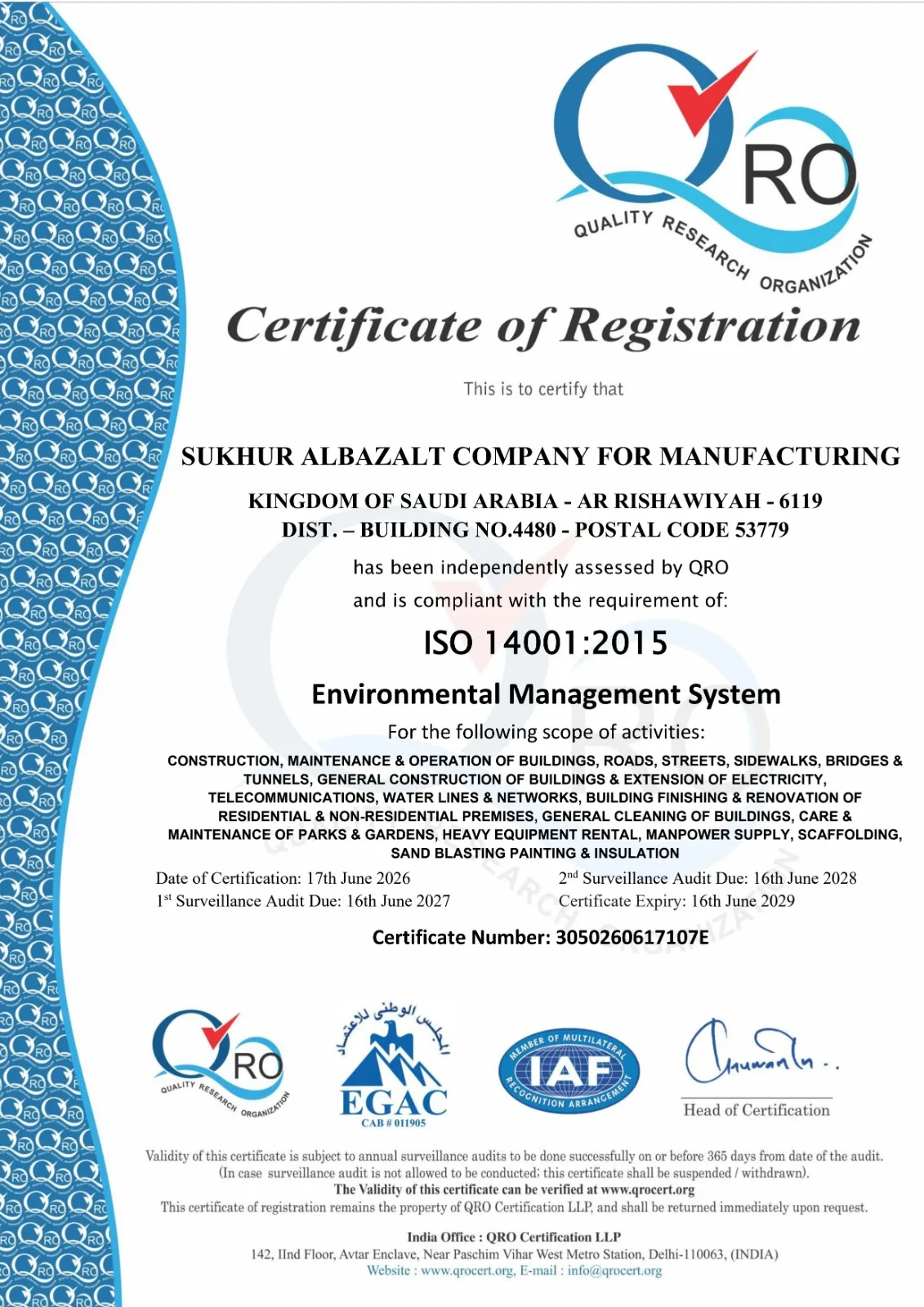 ISO 14001:2015 Certificate