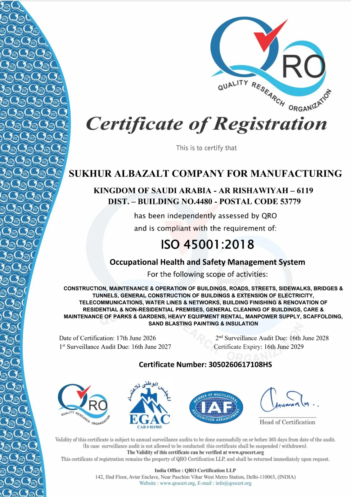 ISO 45001:2018 Certificate